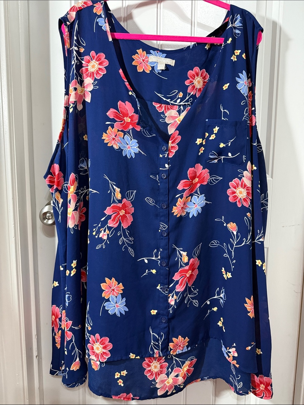 Woman Within Navy Floral Button-Front Camisole